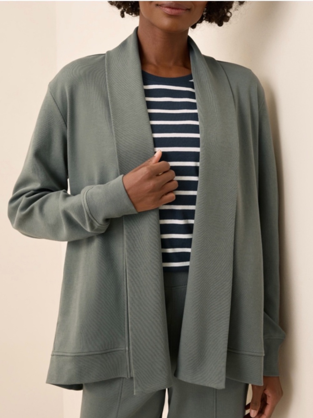 PACT 100% Organic Cotton MADE IN INDIA Airplane Drape Cardigan Castor Green XL